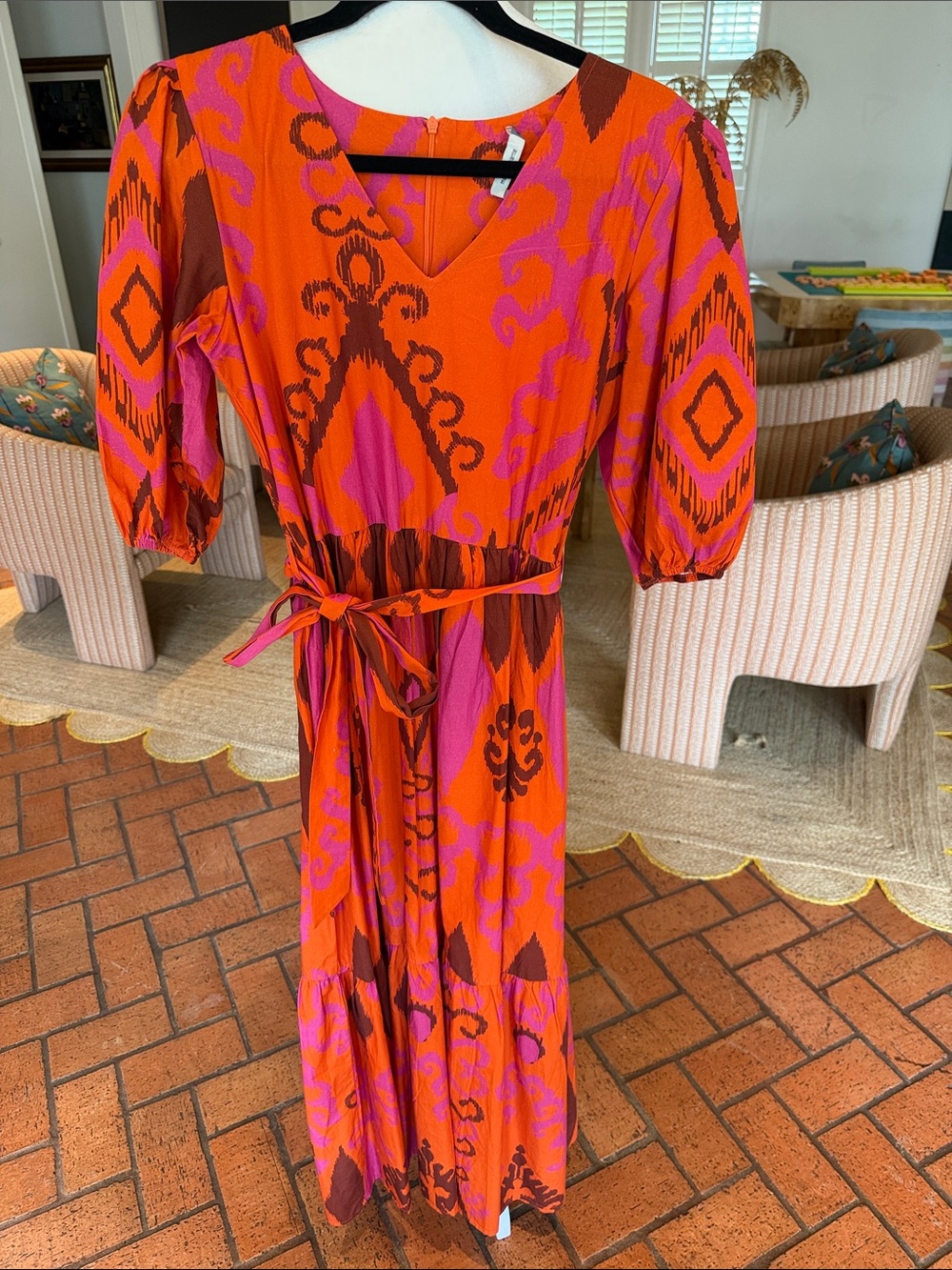Maude Vivante - Women’s Orange & Pink Molly Belted Maxi Dress - Size: XS